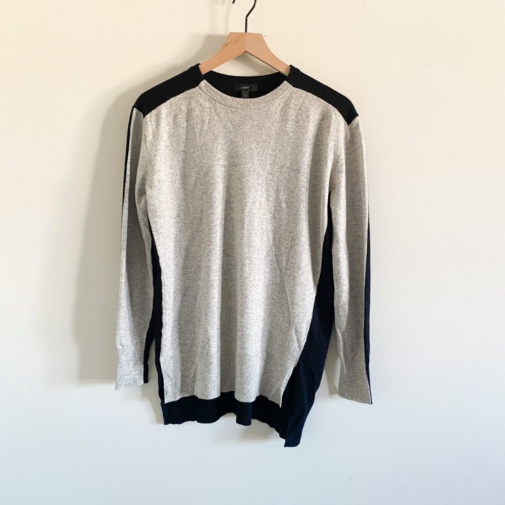 J.Crew Grey Black Colorblock Pullover Sweater Size S | Wool Blend Crewneck Knit